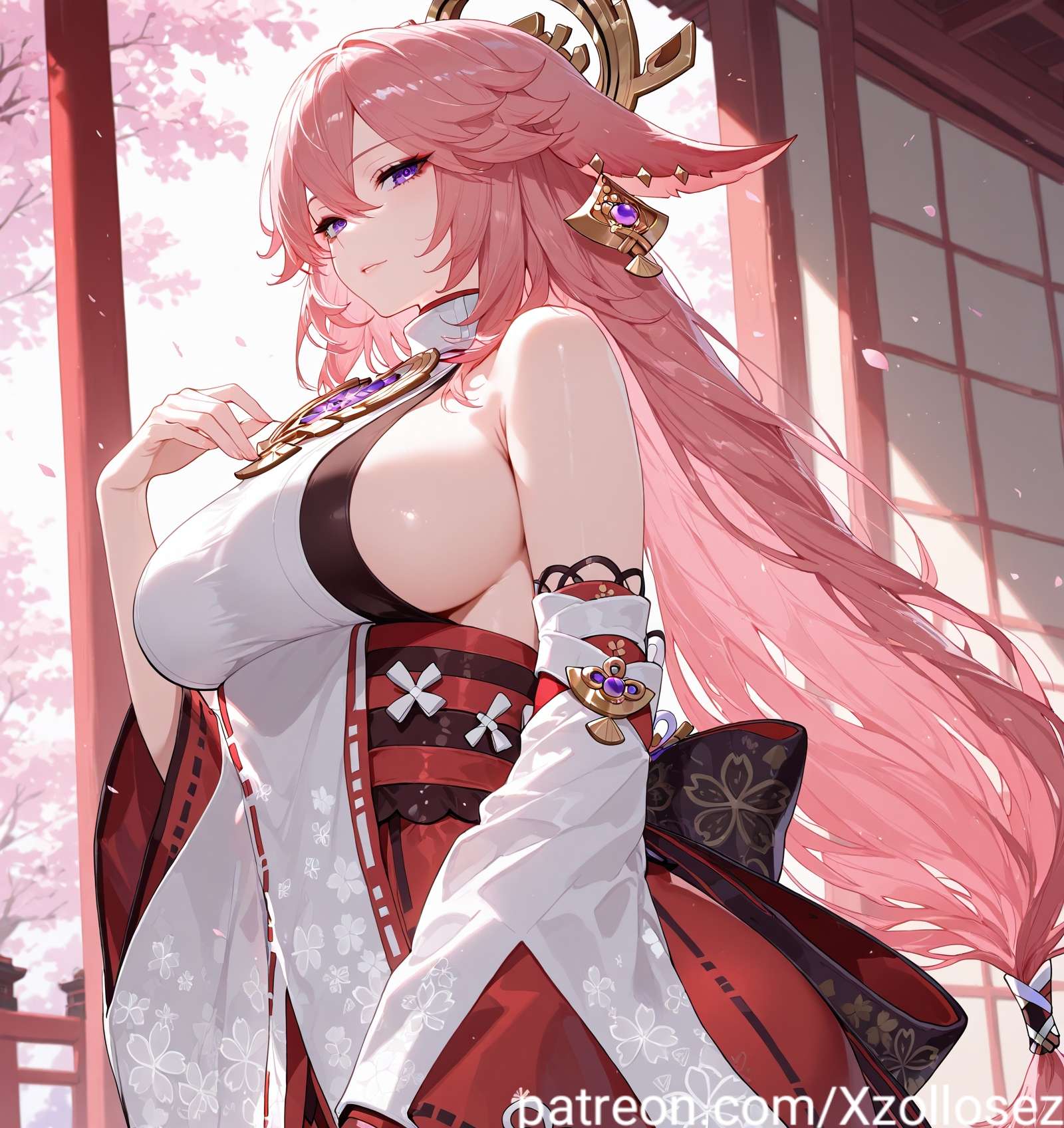 ai_generated genshin_impact patreon patreon_username pink_hair purple_eyes xzollosez yae_miko