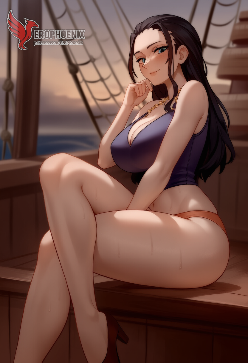 1girls 2d abs ai_generated ass big_ass big_breasts black_hair breasts cleavage erophoenix female female_focus full_body green_eyes long_hair looking_at_viewer navel nico_robin one_piece patreon_username solo solo_female thick thick_thighs uncensored