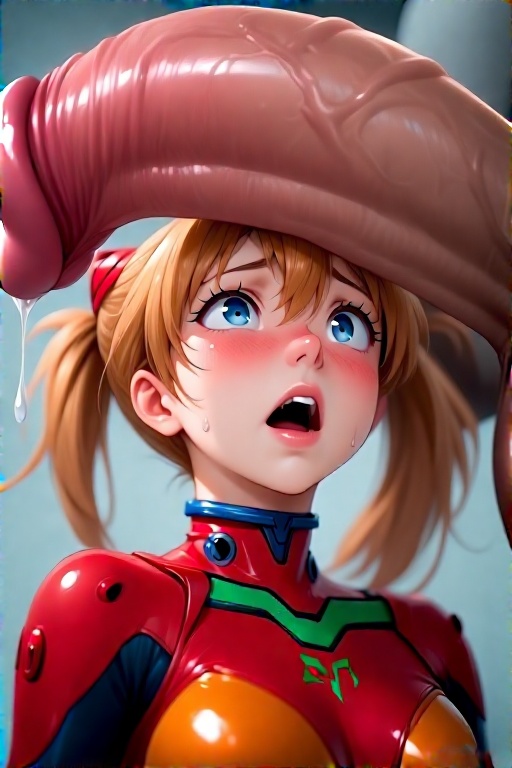 ai_generated asuka_langley_sohryu big_penis large_penis massive_penis neon_genesis_evangelion plugsuit plugsuit_(evangelion) shocked_expression shocked_eyes shocked_female
