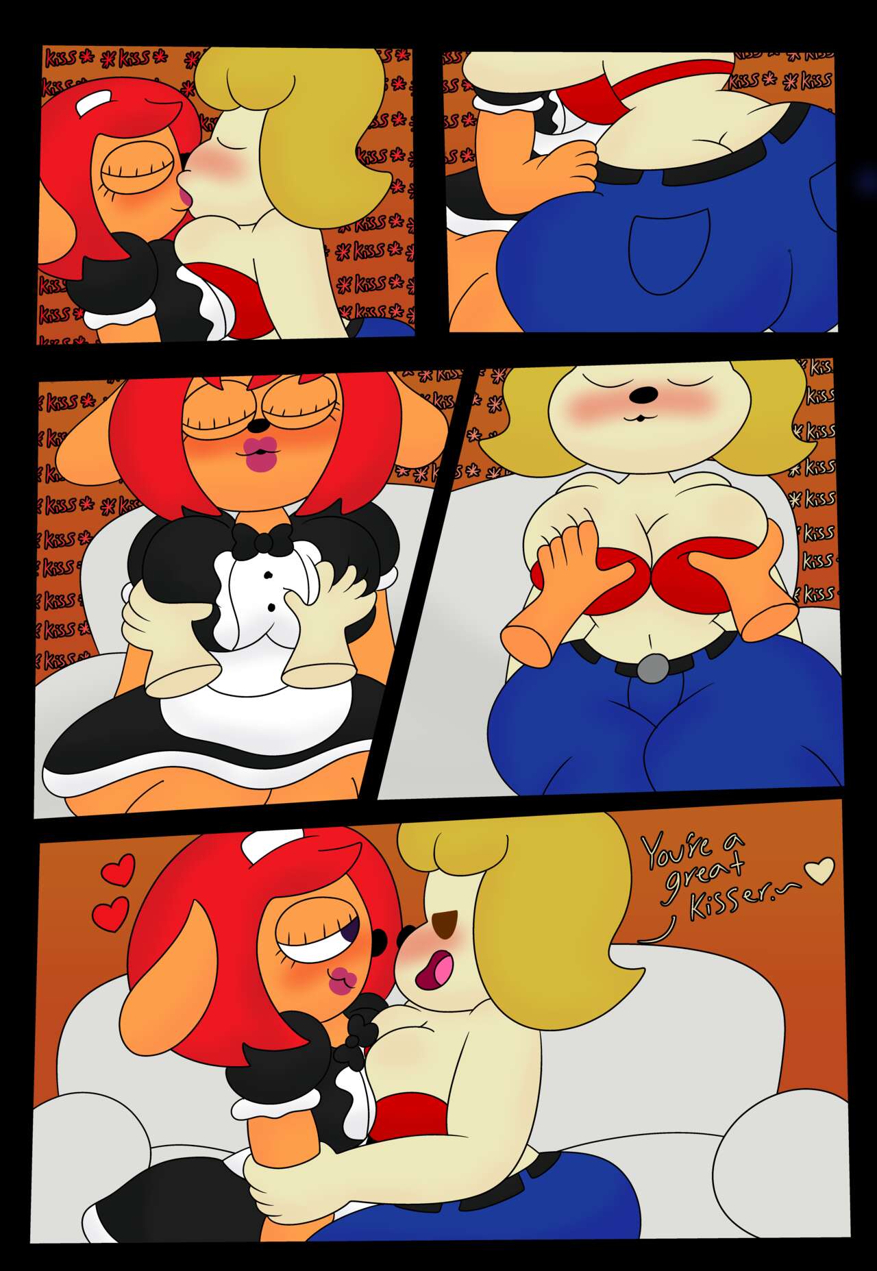 3barts ass ass_cleavage big_breasts blush breast_grab butt_crack comic halloween kissing lammy_lamb lesbian maid mama_parappa parappa_the_rapper playstation sony sony_corporation sony_interactive_entertainment um_jammer_lammy yuri