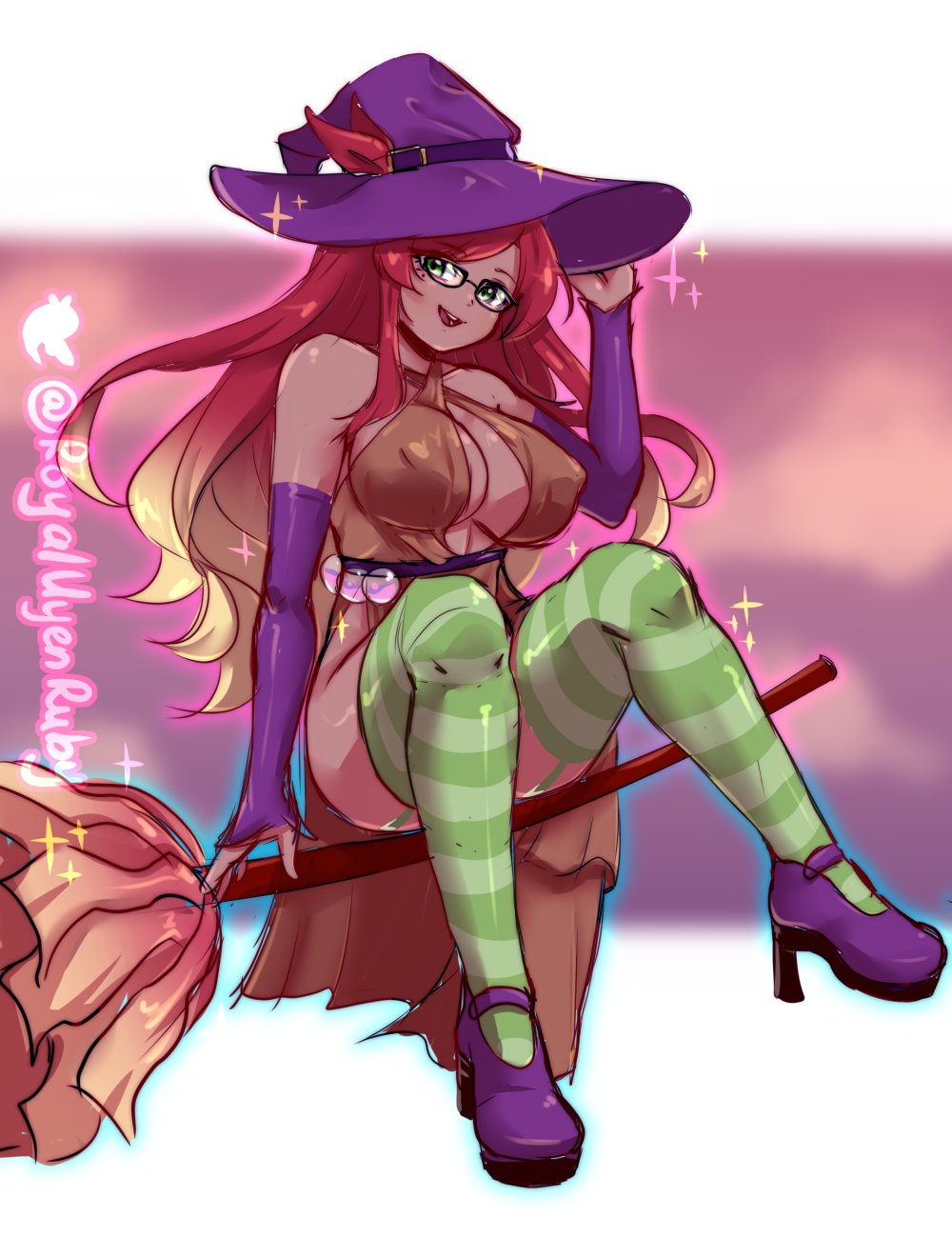 big_breasts broom cleavage humanized magic nipple_bulge nipples_visible_through_clothing peakedcomedy plant_girl plants_vs_zombies plants_vs_zombies_2:_it's_about_time royaluyenruby witch witch_hat witch_hazel_(pvz)