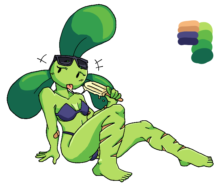 1girls anthro anthrofied bikini blover_(pvz) feet female female_only green_skin humanoid israelss plant_girl plants_vs_zombies popsicle pvz saliva_string scar scars