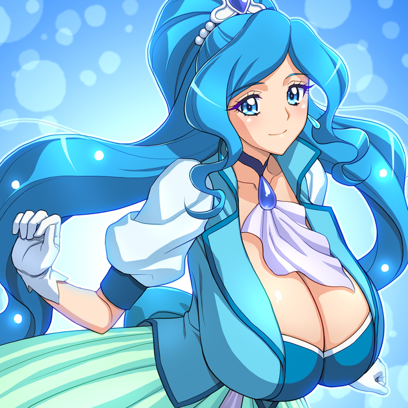 1girls big_boobs big_breasts big_tits blue_background blue_hair boobs breasts breasts_bigger_than_head cure_fontaine female healin'_good_precure magaki_ryouta magical_girl only_female precure pretty_cure sawaizumi_chiyu smile tits