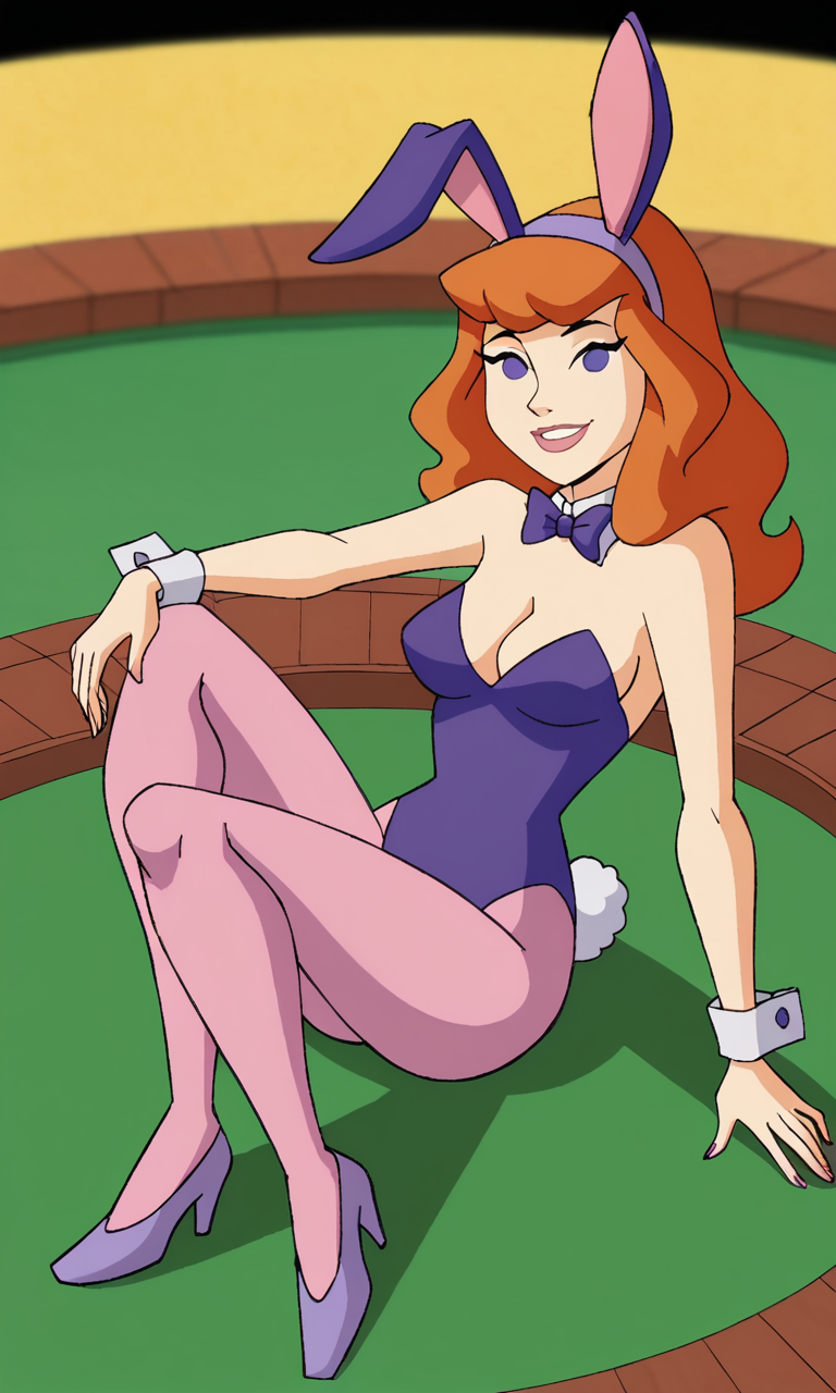 ai_generated ass bigmic145 breasts bunny_ears bunny_girl bunny_tail bunnysuit cartoon_network casino daphne_blake daphne_blake_(mystery_incorporated) pantyhose pink_pantyhose playboy_bunny red_hair scooby-doo scooby-doo!_mystery_incorporated shoes