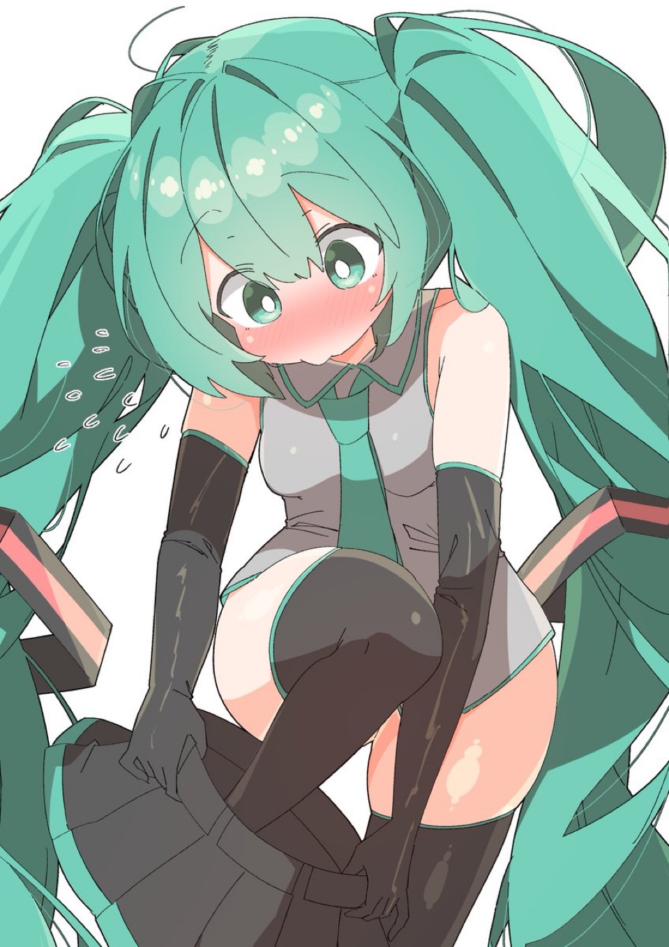 1girls big_ass female female_only flat_chest hatsune_miku huge_ass putting_clothes_on skirt_down skirt_removed solo solo_female thick_thighs thighs uruti_2388 vocaloid wide_hips