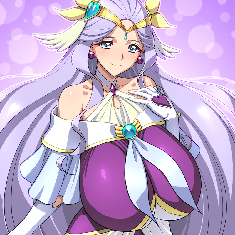 1girls big_boobs big_breasts big_tits blue_hair boobs breasts breasts_bigger_than_head cure_earth female fuurin_asumi healin'_good_precure long_hair magaki_ryouta magical_girl only_female precure pretty_cure purple_background purple_hair purple_theme smile solo tits