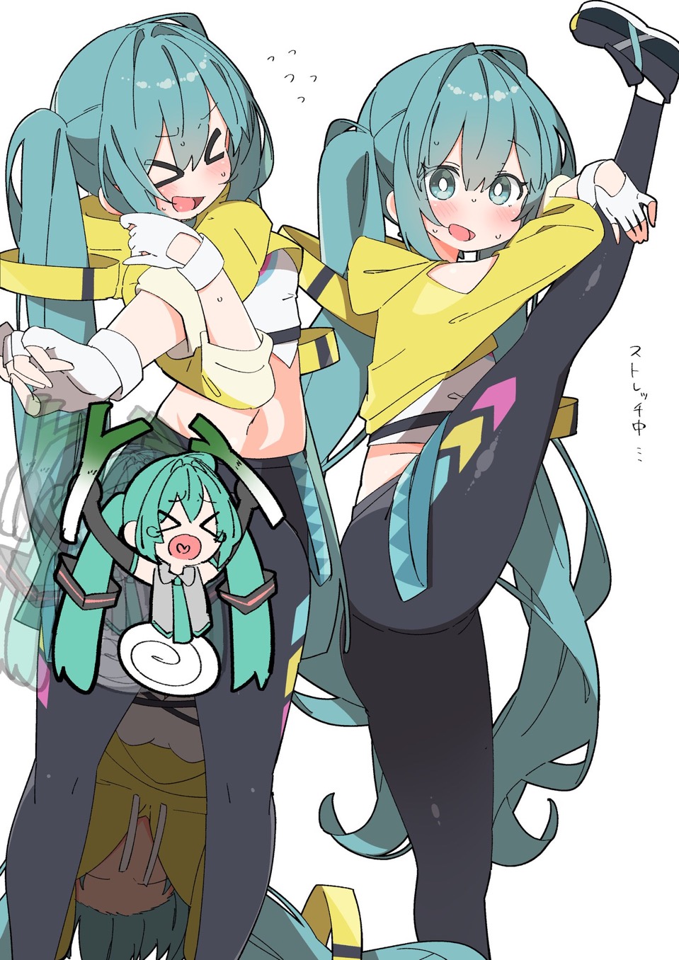 bending_down bending_over bent_over breasts hatsune_miku stretching tight_clothing tight_pants uruti_2388 vocaloid