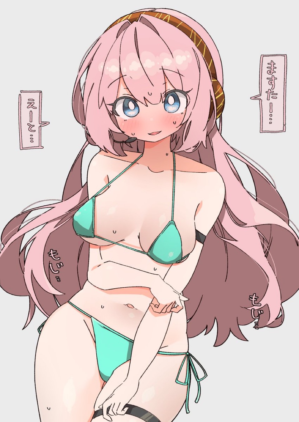 belly belly_button bikini blush breasts breasts megurine_luka navel shy thick_thighs thighs uruti_2388 vocaloid