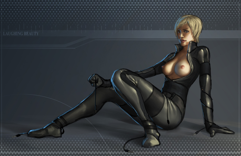 arm_support artist_request beauty_and_the_beast_unit blonde_hair bodysuit breasts breasts_out cable erect_nipples female female_only human konami laughing_octopus metal_gear metal_gear_solid metal_gear_solid_4 nipples open_clothes short_hair sitting solo topless