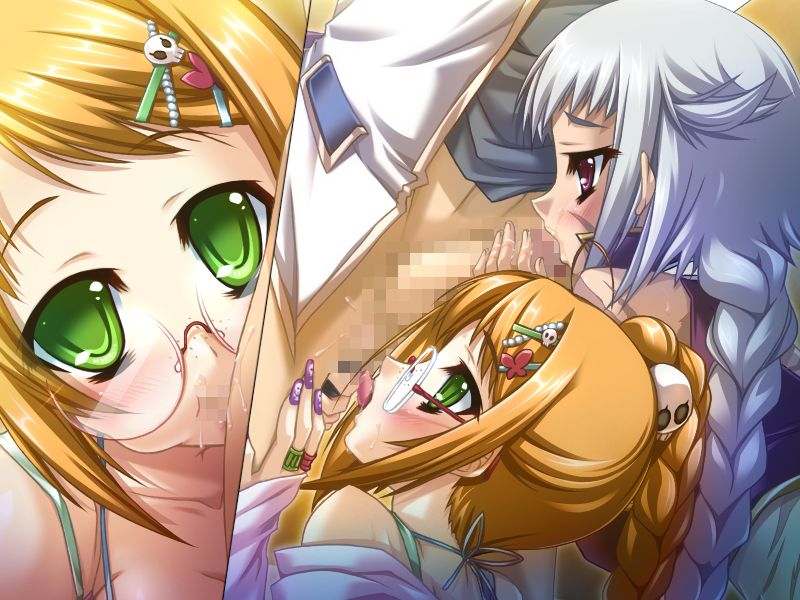 3girls blue_eyes blush breasts brown_hair censored foursome freckles gakushin_bunken game_cg glasses green_eyes group_sex hongou_kazuto koihime†_(series) koihime_musou multiple_girls nail_polish oral penis ponytail purple_eyes purple_hair riten_mansei scar silver_hair single_braid tied_hair ukin_bunsoku