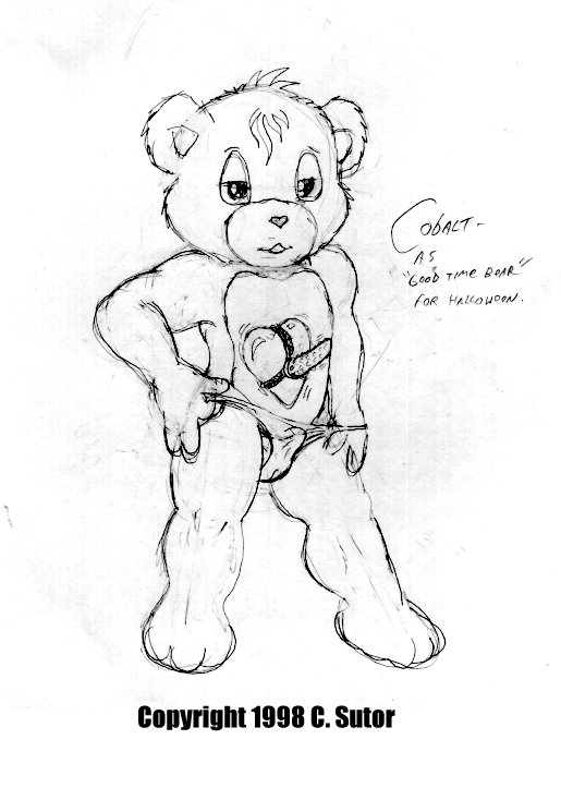 1990s 1998 1boy 20th_century anthro bear body_fur chris_sutor cobalt_(character) heart male male_only male_thong monochrome sketch toony