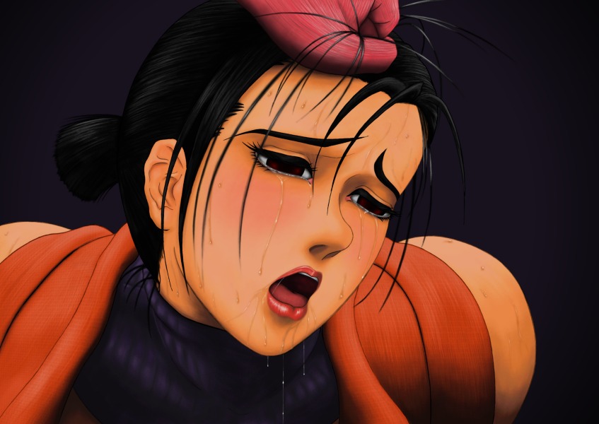 1girls black_hair black_iron_gun blush capcom crying demon female forced hair_grab kaede_(onimusha) kunoichi lips ninja oni onimusha open_mouth rape red_eyes s.y.r saliva short_hair tear tongue zombie