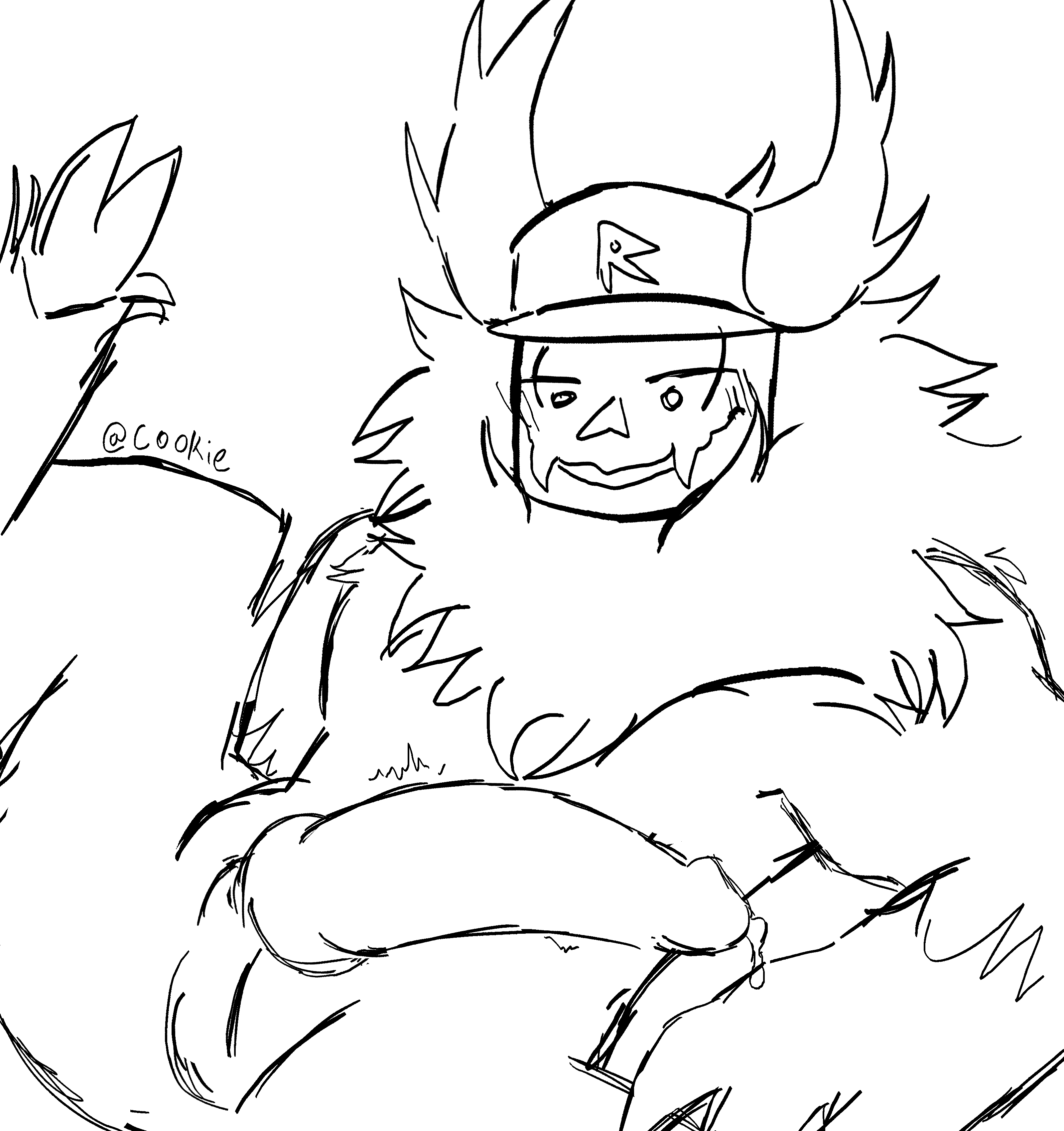 blush, crumbz030, feline, forsaken (roblox), guest 666 (forsaken), hat, headwear, hooves, horns, laying down, male, male only, no color, roblox, roblox game, robloxian, solo male, tagme, white background