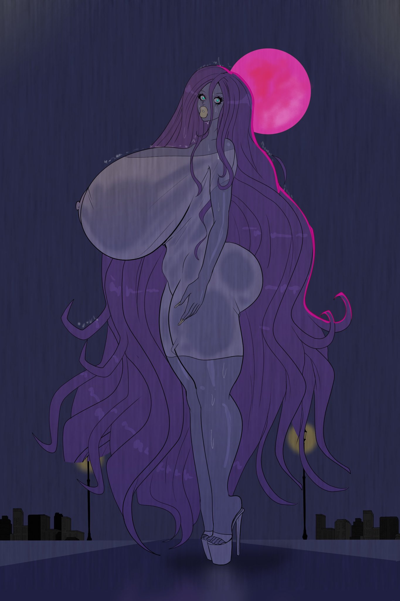 1girls, annon, ass, bimbo, breasts, equestria girls, feet, female, female only, fluttershy, fluttershy (eg), fluttershy (mlp), gigantic breasts, high heels, horror, huge ass, huge breasts, massive breasts, my little pony, night, nipples, scary, solo, solo female, toes