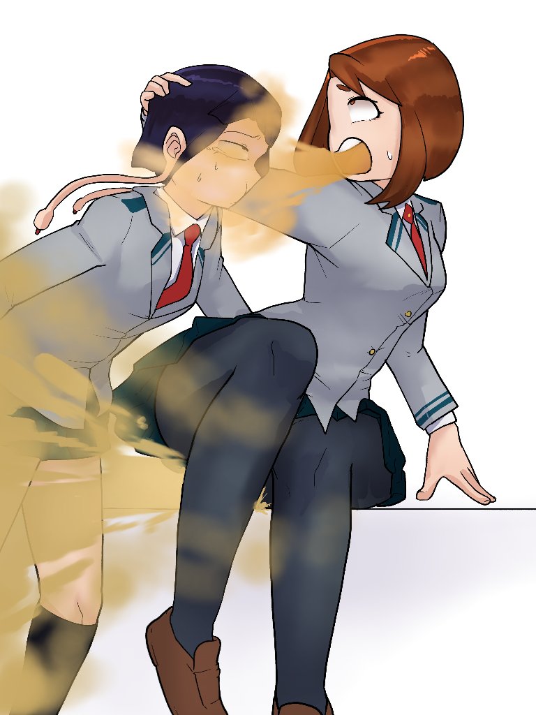 2girls, ass, belch, belching, boku no hero academia, both ends, burp, burp cloud, burp fetish, burping, burping in face, eyes rolling back, fart, fart cloud, fart fetish, farting, fat ass, female, gasbox, grossed out, jirou kyouka, kyoka jiro, my hero academia, ochaco uraraka, ochako uraraka, stinky, thick thighs, uraraka ochaco, uraraka ochako