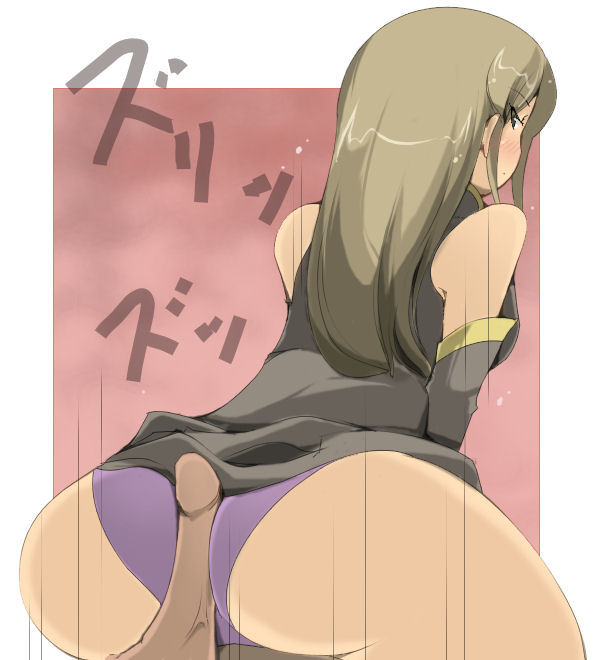 1girls ass blush brown_hair buttjob clothed huge_ass long_hair panties penis purple_panties rubbing tales_of_(series) tales_of_the_abyss tear_grants text translation_request zinger_(excess_m)