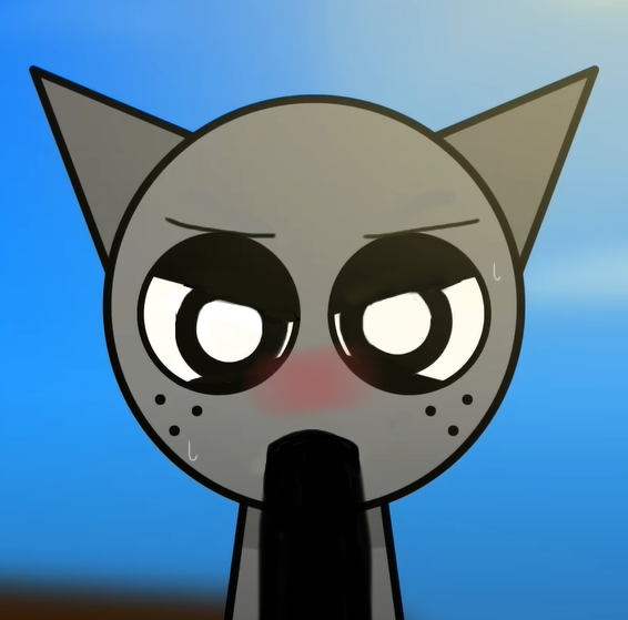 angry_face black_(sprunki) black_dick blowjob blue_sky blush cat_ears embarassed embarassment freckles gametoons gray_(sprunki) gray_sprunki non-human poorly_edited sprunki sweat