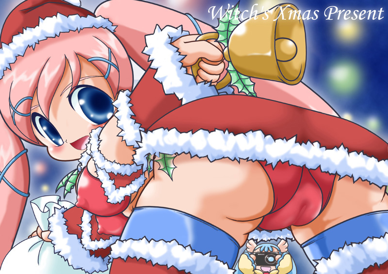 akai_maho angel_lulu bell christmas doki_doki_majo_shinpan pink_hair santa_hat