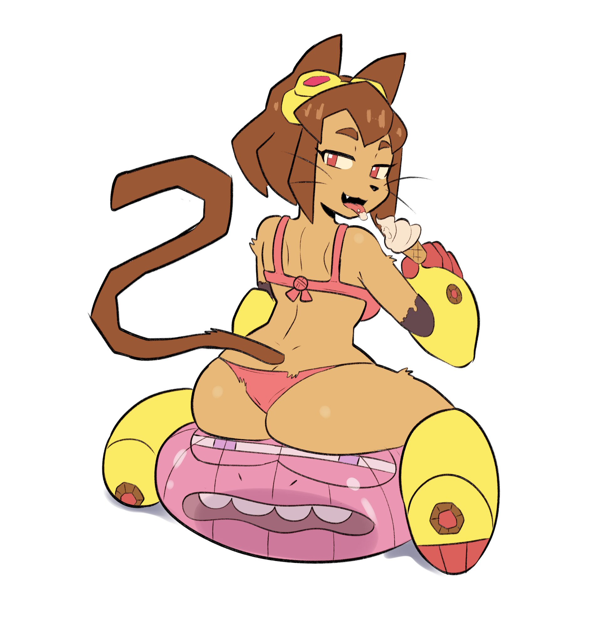 bikini, cat ears, cat tail, catgirl, female, female only, gameoverse, glitch productions, ice cream, kit (gameoverse), kit bodega, licking ice cream, solo, taterdouce