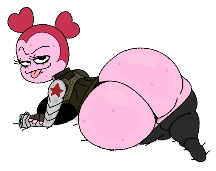 1girl 2025 2d 2d_(artwork) ass ass_bigger_than_head ass_focus big_ass cartoon_network cosplay female female_only gem gem_(species) in_bed pink_body red_hair soldier spinel_(steven_universe) steven_universe tagme theslashfive winter_soldier_(cosplay)