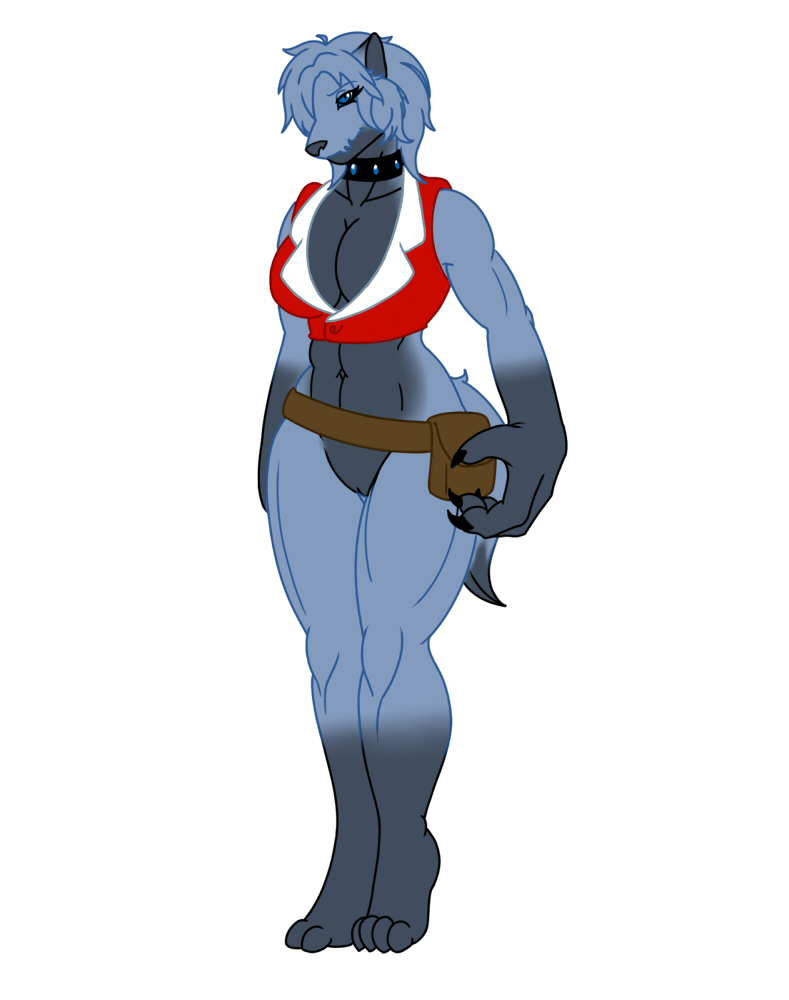 4_fingers 4_toes anthro barefoot blue_eyes bottomless breasts canine claws clothes collar color diamond_dog_(mlp) female female_only friendship_is_magic front_view fur furry furry_breasts furry_ears furry_tail grey_fur grey_hair hair my_little_pony open_eyes pointy_ears pussy safira short_hair solo standing straight_hair tail vulva white_background