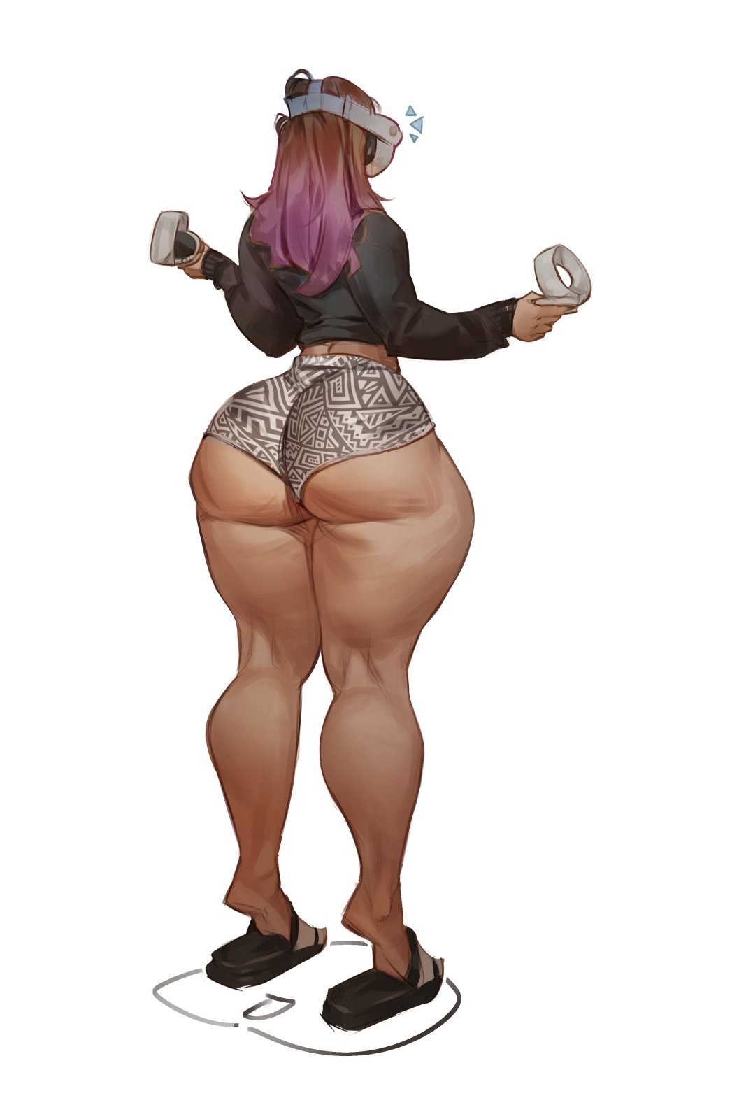 ass fat_ass female purple_hair sandals shirt shorts thatmfdiego video_games virtual_reality vr wedgie