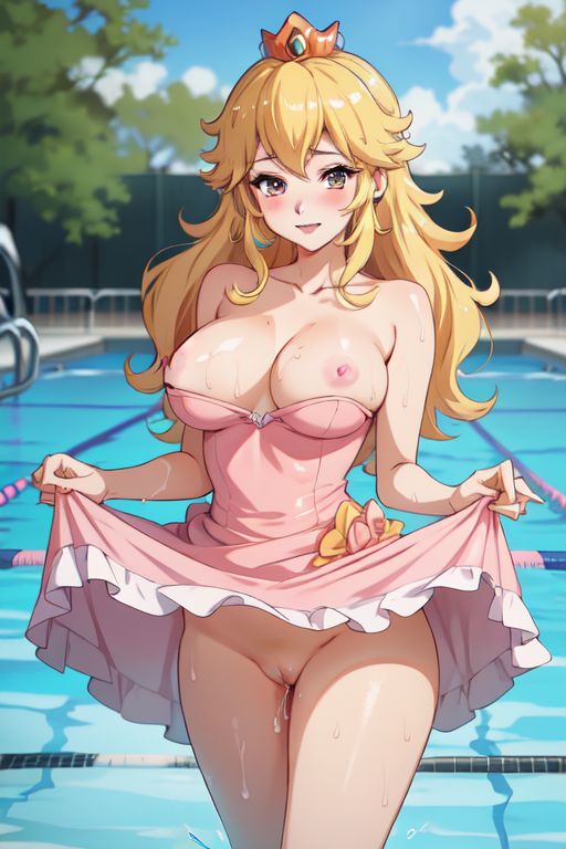 breasts large_breasts mario mario_(series) mario_tennis peach pool princess princess_peach pussy simsuit swimming vagina wet