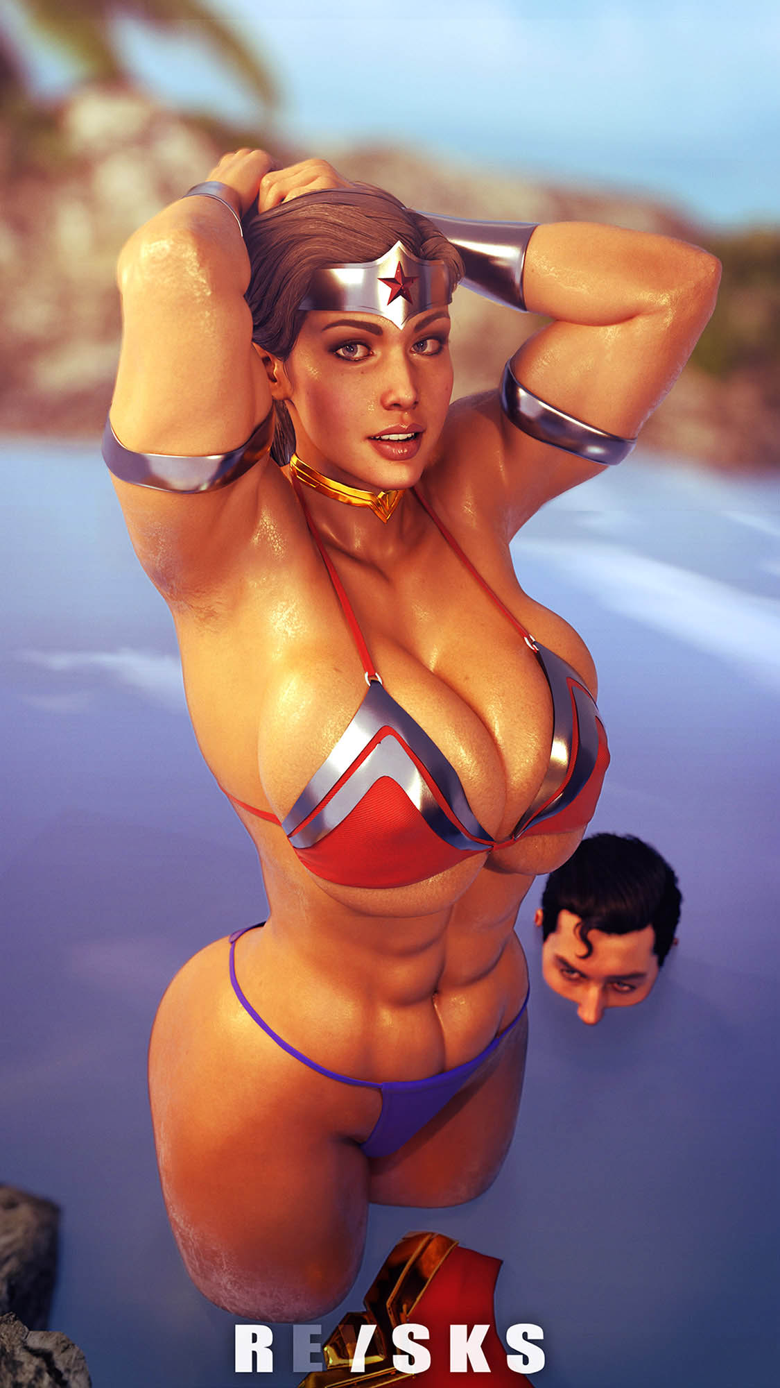 1boy 1girls 3d beach big_breasts big_penis bikini blender blue_eyes cfnm clark_kent clothed_female_nude_male dc dc_comics diana_prince huge_breasts injustice large_breasts large_penis rysketches solo_focus suicide_squad:_kill_the_justice_league superman superman_(series) superman_(suicide_squad_game) swimsuit thick thick_thighs thong thong_bikini wonder_woman wonder_woman_(injustice) wonder_woman_(series)