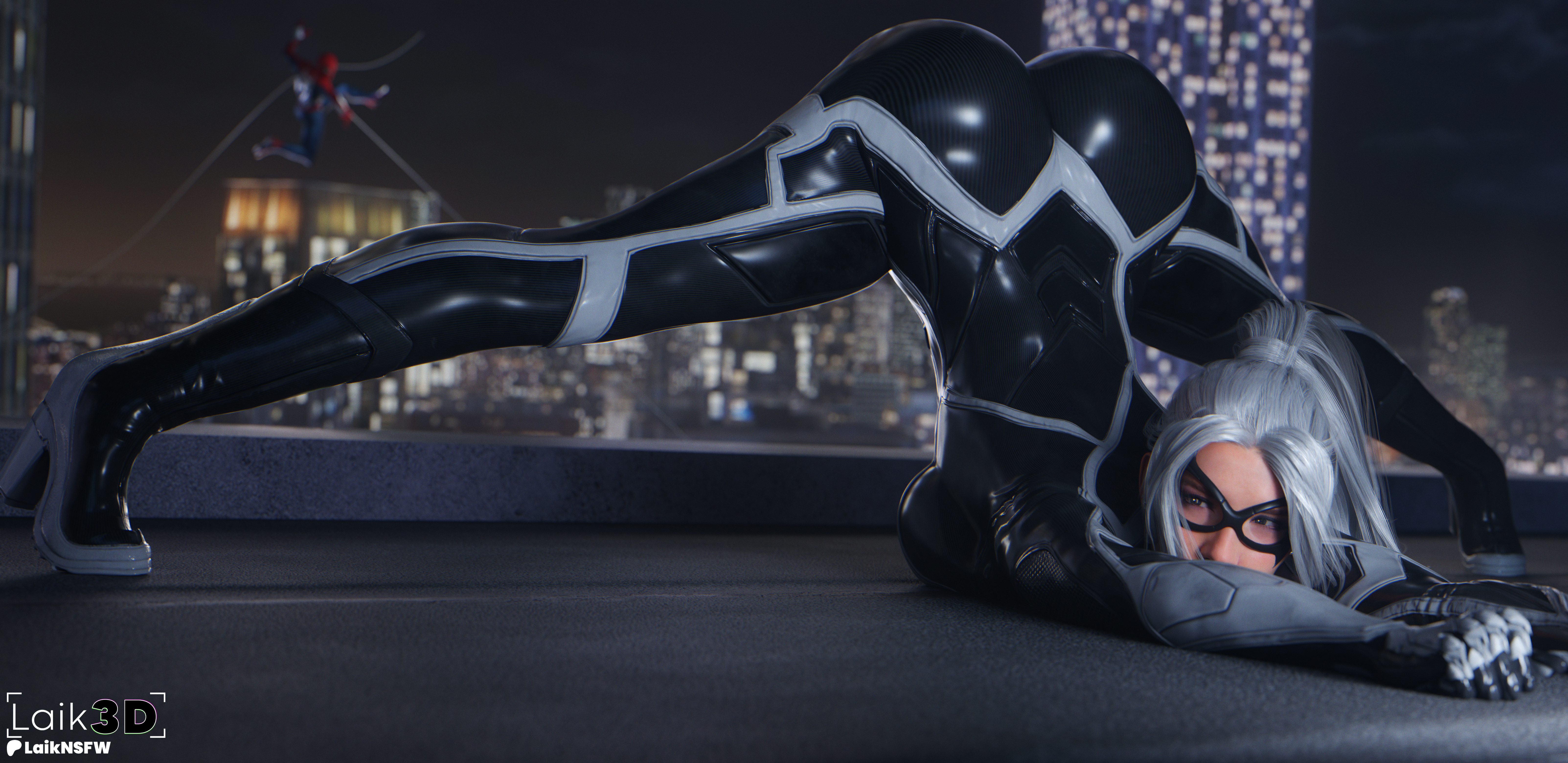 1boy, 1girls, 2025, 3d, 3d (artwork), alluring, alternate version available, ass, ass up, big ass, big booty, big breasts, big butt, black cat (insomniac), black cat (marvel), blender, bodysuit, breasts, city, city destruction, curvaceous, curvaceous body, curvaceous female, curvaceous figure, curvaceous hips, curvy, curvy body, curvy female, curvy figure, curvy hips, enticing, face down ass up, felicia hardy, female, high resolution, highres, hips, huge ass, huge butt, itslaiknsfw, jack-o pose, jack-o' pose, laik3d, laiknsfw, large ass, large butt, legs apart, legs open, legs spread, light skin, light-skinned female, looking at viewer, male, marvel, marvel comics, mask, masked, masked female, masked male, massive ass, massive butt, night, open legs, peter parker, pony, rooftop, seducing, seductive, seductive look, seductive pose, shiny, shiny ass, shiny butt, shiny clothes, skin tight, spider-man, spider-man (insomniac series), spider-man (insomniac), spider-man (series), spider-man 2 (ps5), stretch, stretching, suit, superhero, superheroine, teasing, teasing viewer, temptation, tempting, tempting viewer, thick, thick ass, thick breasts, thick butt, thick hips, thick thighs, tight clothes, tight clothing, voluptuous, voluptuous female, white hair, wide hips