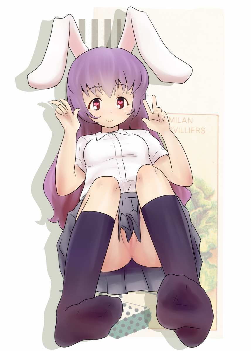 animal_ears bunny_ear hamu_(i33095) highres long_hair no_anus no_panties purple_hair pussy red_eyes reisen_udongein_inaba skirt smile solo touhou