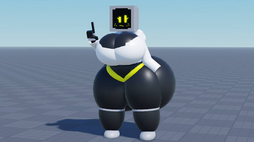 3d big_ass big_boobs big_breasts boob_window computer computer_head computer_monitor finger_wagging givi_(ospoo) missing_hand noobplayer6677 roblox robot_girl robot_humanoid yellow_eyelashes yellow_eyes yellow_mouth