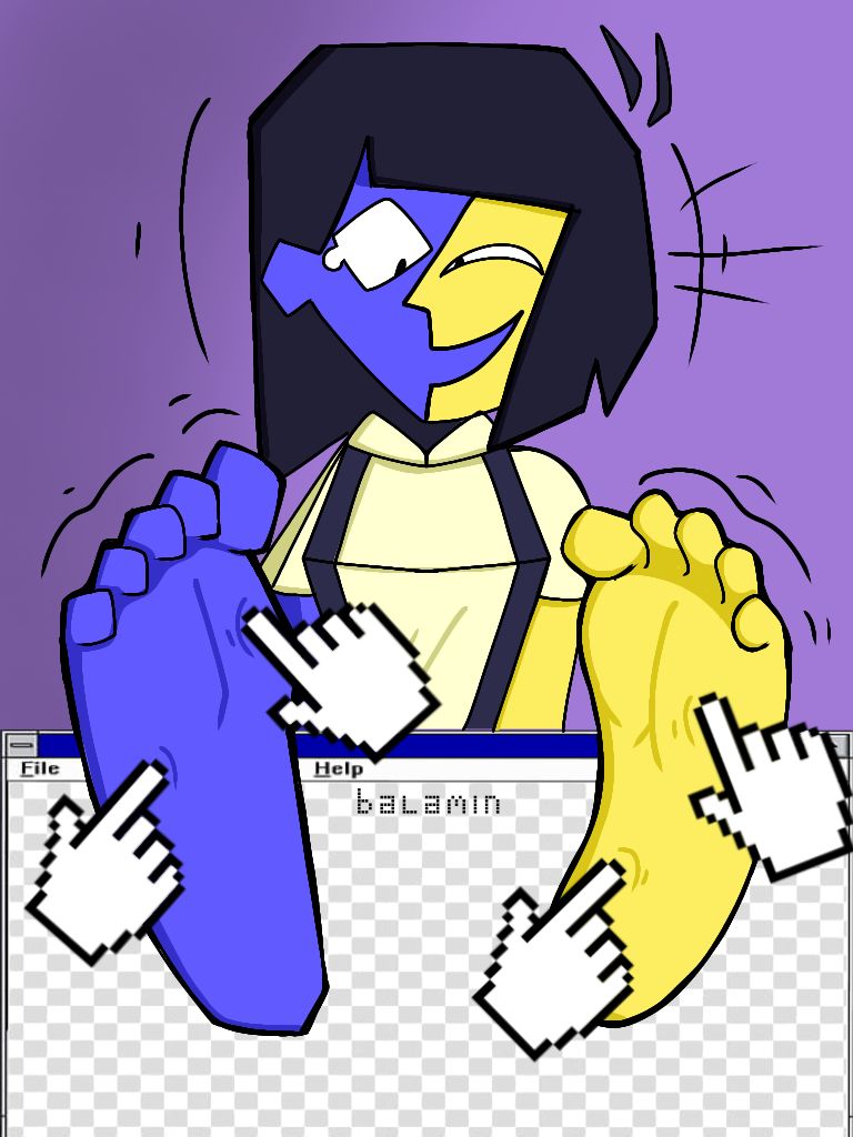 5_toes blue_body blue_skin blue_skinned_female clothed clothed_female deviantart ena ena_(series) feet feet_focus female_focus female_only hands joel_g laughing laughter soles tickling tickling_feet toes yellow_body yellow_skin yellow_skinned_female