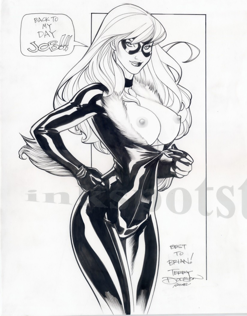 1girls black_cat_(marvel) bodysuit edit felicia_hardy female female_only human inked marvel rachel_dodson solo spider-man_(series) terry_dodson unzipped zipper_pull_tab