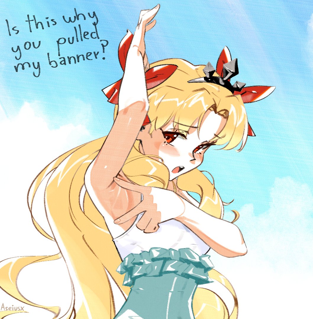 1girls, armpit crease, armpit fetish, armpit spread, armpits, aseiusx, blonde female, blonde hair, ereshkigal (fate), fate (series), female, pale skin, pale-skinned female, red eyes, space ereshkigal (fate)