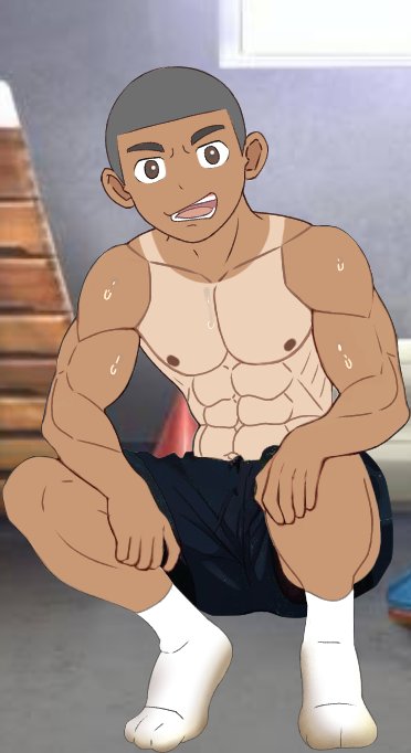 abs buzz_cut buzzcut delinquent dirty_socks gay half_naked male muscular pants pecs school_gym set-j sweating tanline young younger_male