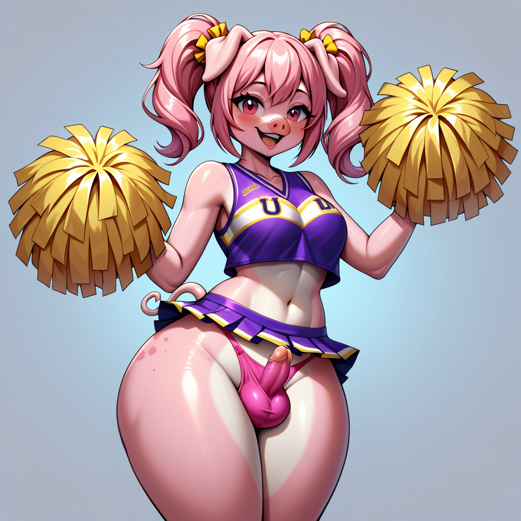 ai_generated anthro cheerleader_uniform cum doggy_style futanari pig