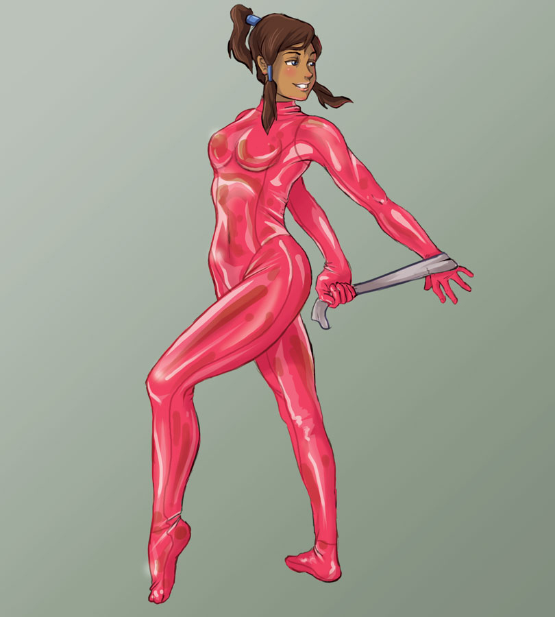 1girls brown_hair female female_only fully_clothed korra latex latex_clothing latex_suit shiny_clothes sleepystephbot solo tight_clothing