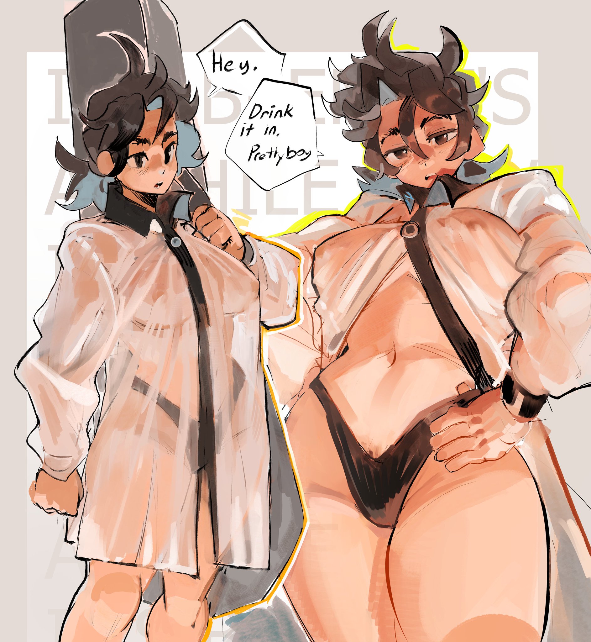 2d, 2d (artwork), black hair, boobs, breasts, brown eyes, coal (lunydoobles), female, lunydoobles, original character, shirt only, translucent clothing
