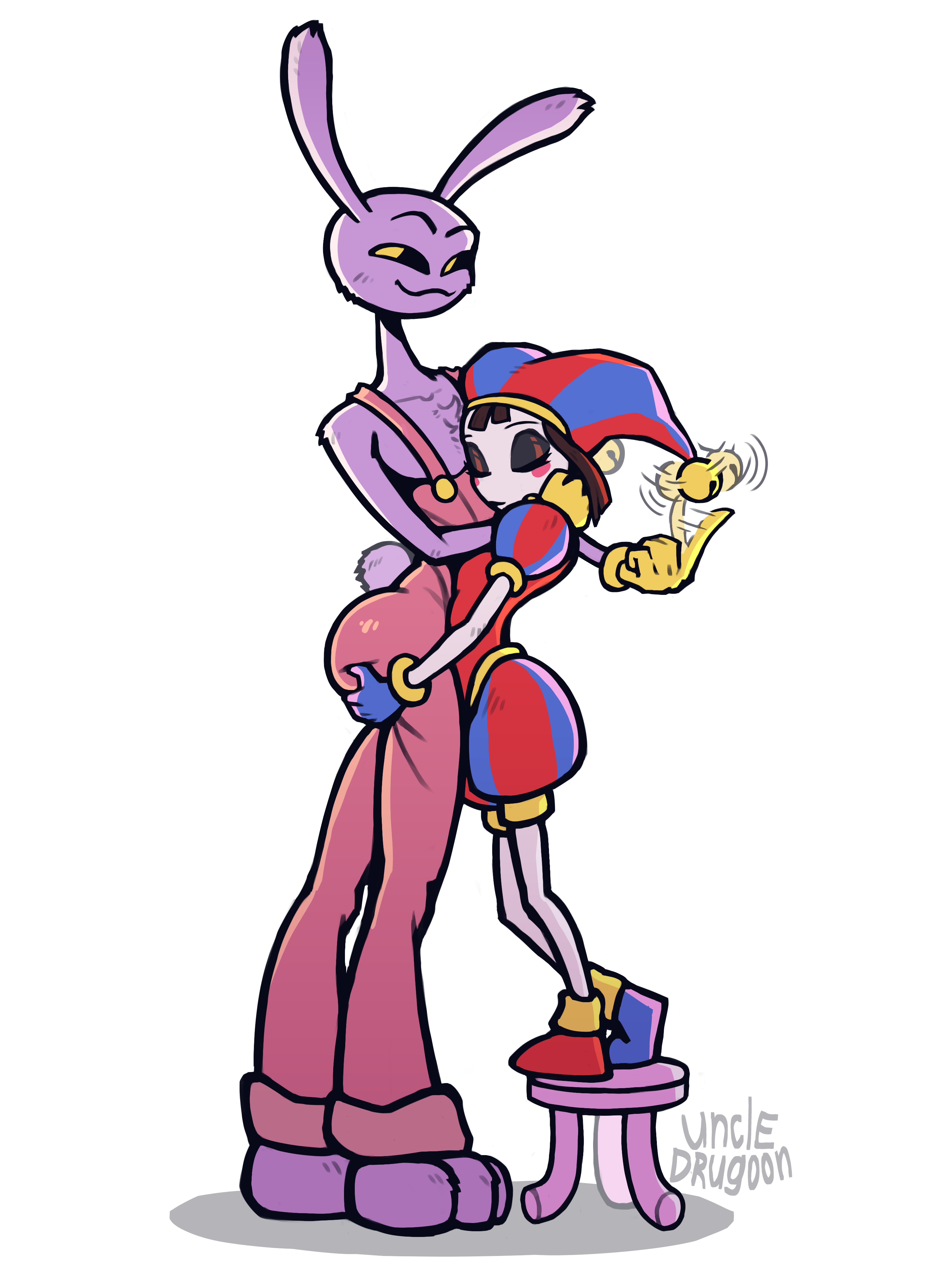 1boy, 1girls, absurd res, big ass, glitch productions, hug, jax (the amazing digital circus), no visible genitalia, pomni (the amazing digital circus), straight, tagme, the amazing digital circus, uncledrugoon