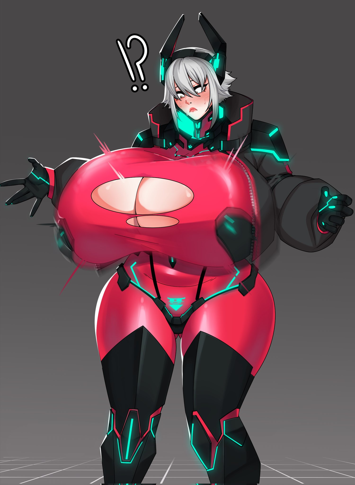1female, 1girls, 2025, 2d, 2d (artwork), big breasts, breasts, breasts bigger than head, cyborg, female, female only, huge breasts, indie virtual youtuber, skin tight, solo, solo female, strongmoist, sweating, virtual youtuber, wardrobe malfunction, white hair, zentreya, zentreya (cyborg)