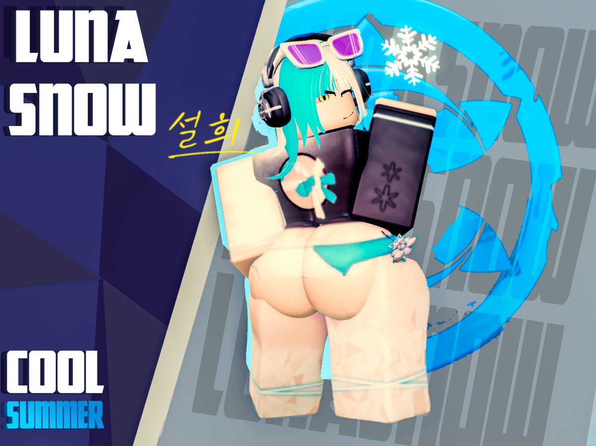 1girls, 2026, 3d, ass, back, background, big ass, black headphones, blue hair, brown eyes, character name, female, female only, hand on ass, hand on own ass, headphones, heterochromia, light skin, light-skinned female, long sleeves, looking at viewer, looking back, luna snow, luna snow (cool summer), luna snow (marvel rivals), marvel, marvel rivals, neyzii, roblox, robloxian, short hair, sleeves, smile, snowflake, solo, standing, sunglasses, sunglasses on head, swimsuit, thick thighs, thighs, topwear, two-tone hair, white hair, wink