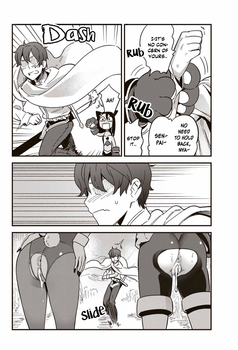 1boy, 3girls, ass focus, big ass, cum, cum in pussy, cum inside, edit, female, gamo-chan, hayase nagatoro, male, monochrome, multiple girls, naoto hachioji (senpai), please don't bully me, nagatoro, text, torn clothes, viewed from behind, yoshi (nagatoro)