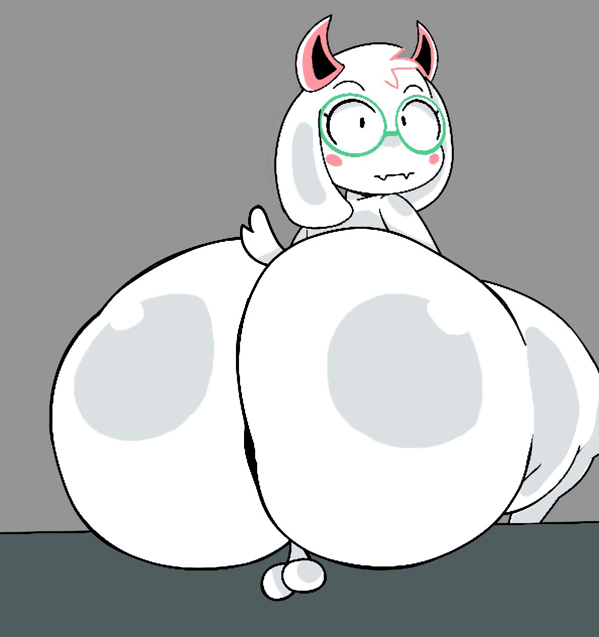 anthro, big ass, deltarune, femboy, furu flami, hyper ass, ralsei, ralsei with white fur, small balls, solo, surprised