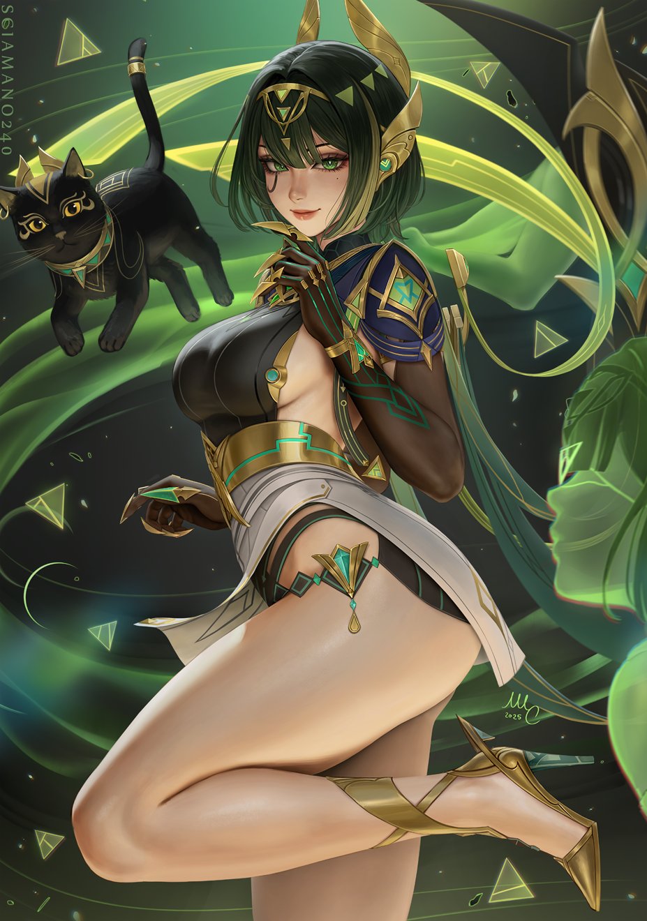 1girls, ass, breasts, clone, female, female focus, female only, genshin impact, high heels, large breasts, light skin, light-skinned female, looking at viewer, nefer (genshin impact), sciamano240, thick thighs, thighs