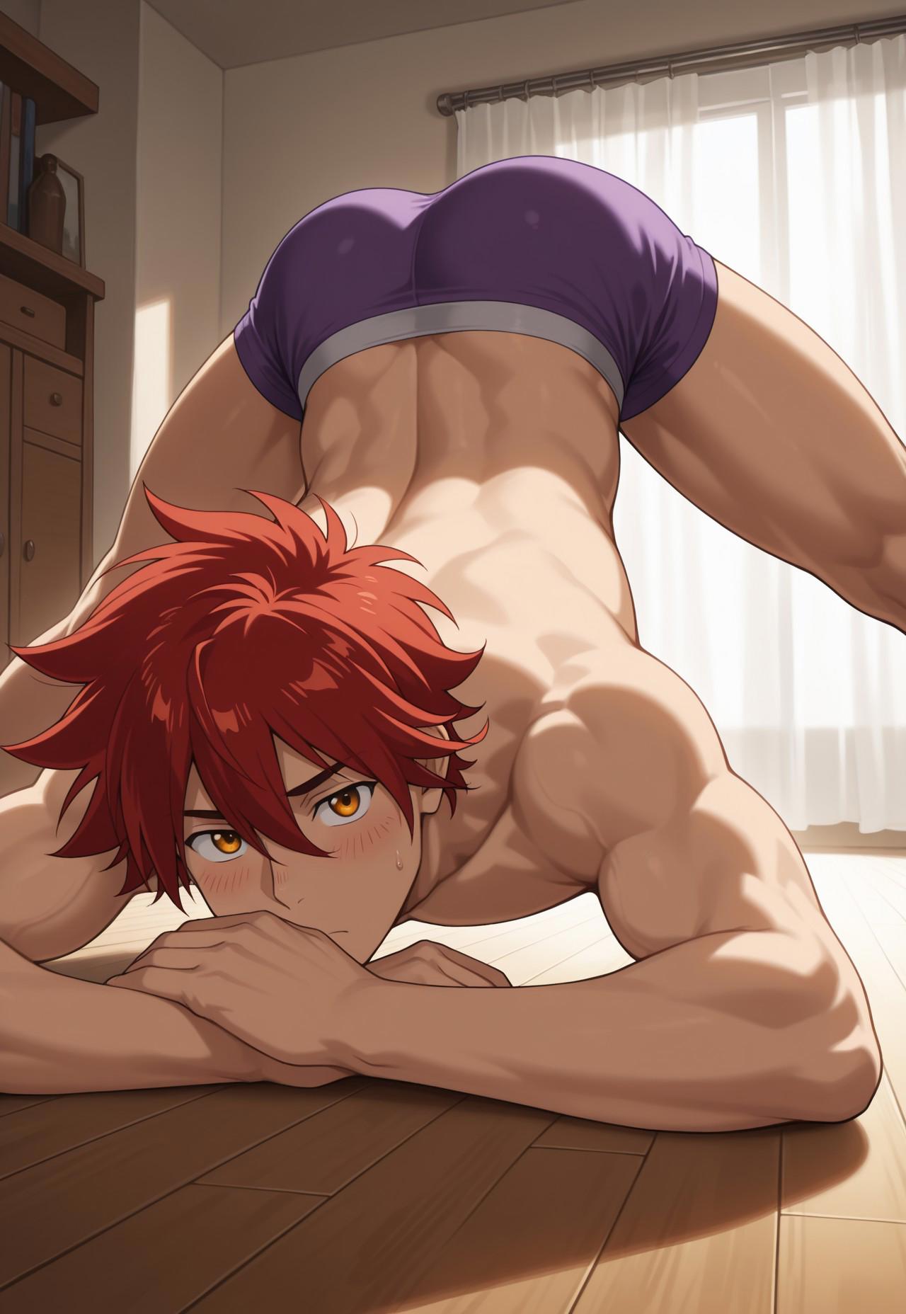 1boy, abs, ai generated, ass, blush, boxer briefs, bsky link, civitai, dvxxxgrai, gay, illustrious (stable diffusion), jack-o pose, lying, male, male only, masculine, mature, nude, nude male, reki kyan, sk8 the infinity, solo, solo male, spread legs, sweat, tagme, twitter link, underwear, yaoi