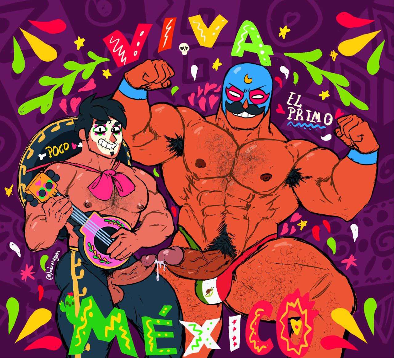 abs, armpit hair, bara, beard, boner, brawl stars, chest hair, cock, cum, dark-skinned male, dinojaiba22, el primo (brawl stars), erect penis, erection, facial hair, gay, hairy, hairy armpits, hairy chest, hairy legs, hairy male, male, male only, male/male, mask, masked, masked male, mexican, mexican flag, mexican male, mexico, muscular, muscular male, mustache, nipples, pecs, pectorals, penis, poco (brawl stars), precum, pubes, pubic hair, topless, topless male, underwear, underwear only, unzipped, unzipped pants, veiny penis, yaoi