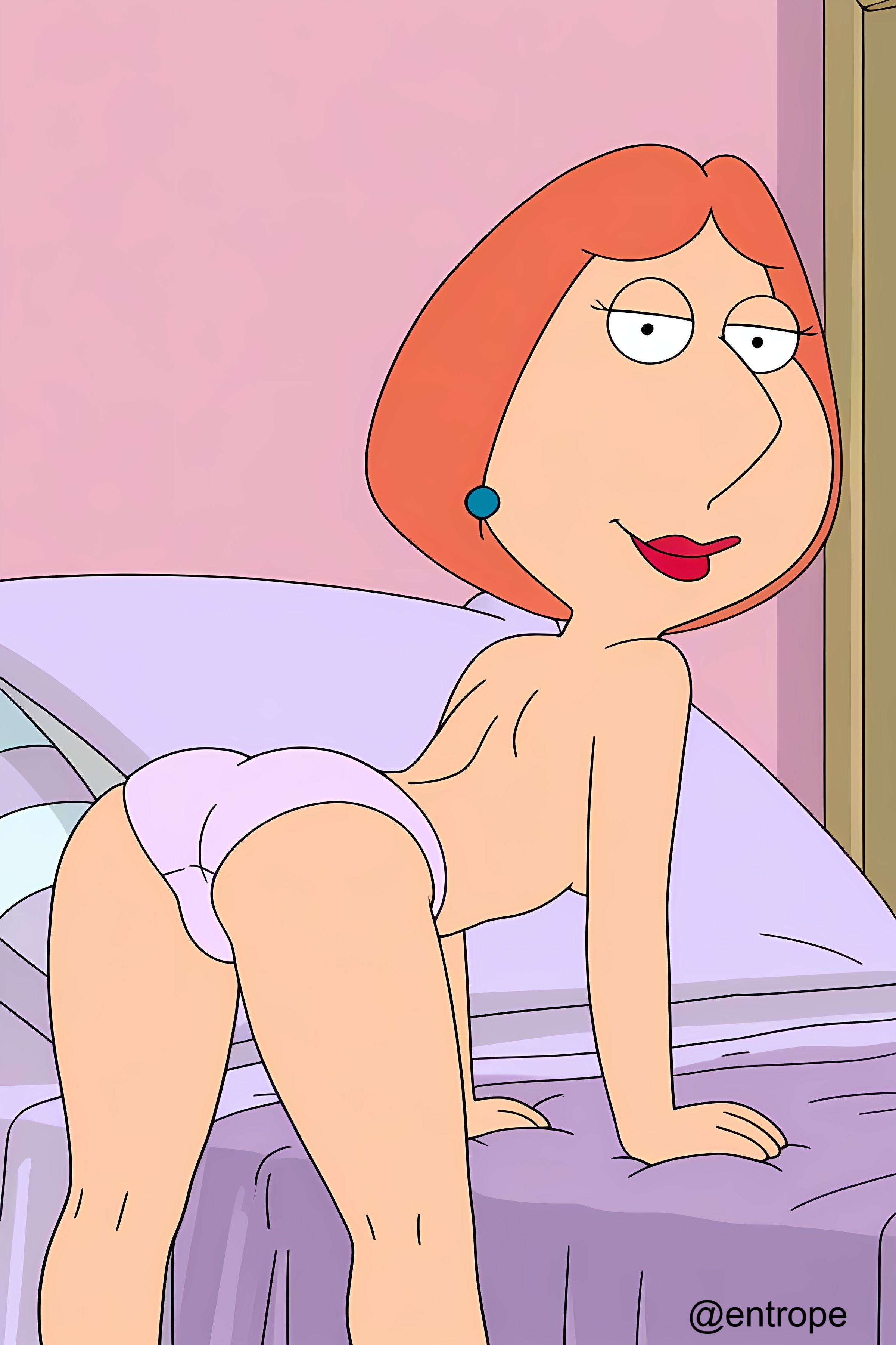 accurate art style, ai generated, ass up, bed, bedroom, family guy, female, lois griffin, no bra, panties, seductive, sexy pose, solo female