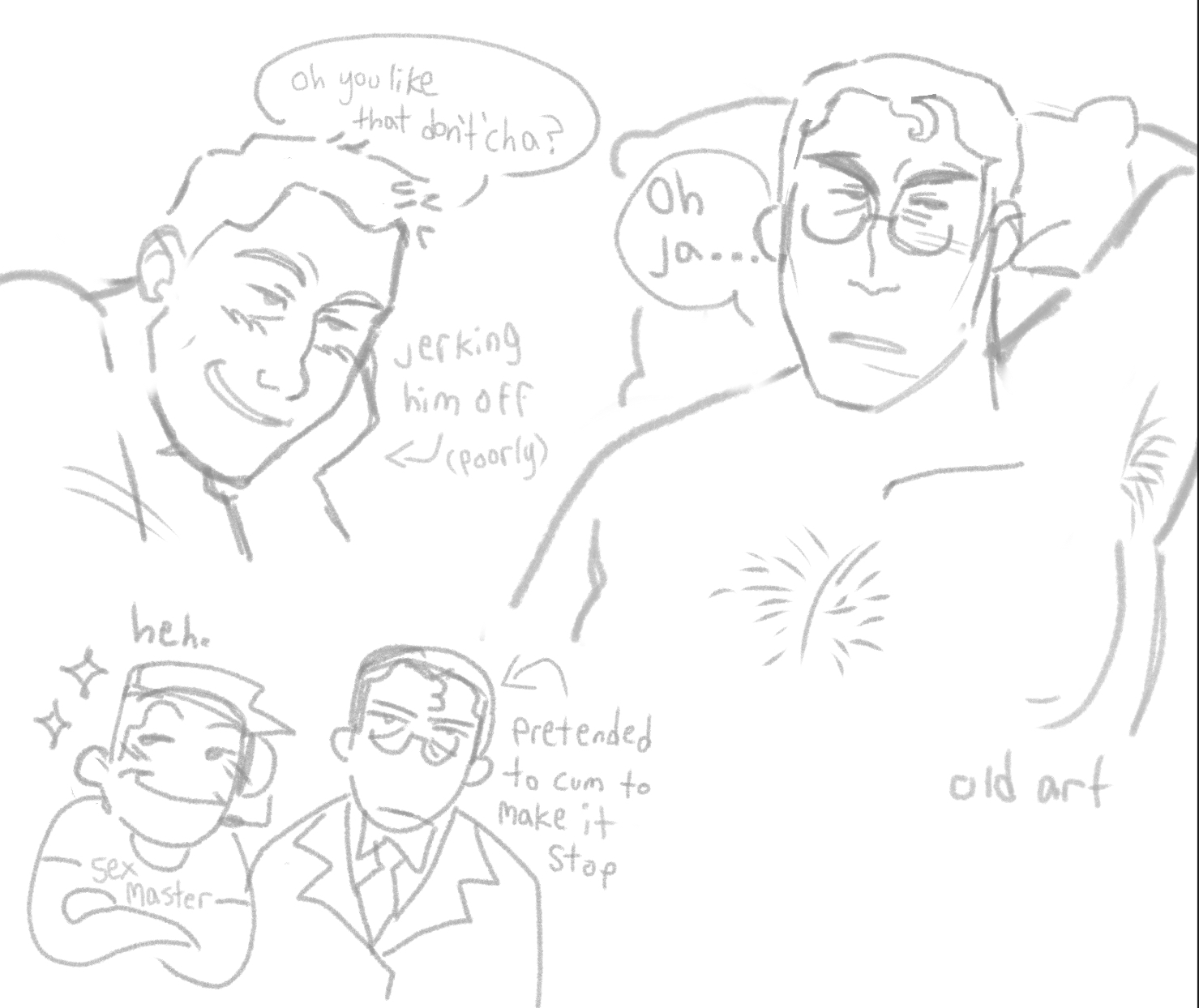 bad sex, blushing profusely, bored, bored expression, bored sex, forced, forced sex, male, medic (team fortress 2), monochrome, older male and younger male, scout (team fortress 2), scvmwrld, self upload, sketch, small top, team fortress 2, uninterested, younger top older bottom