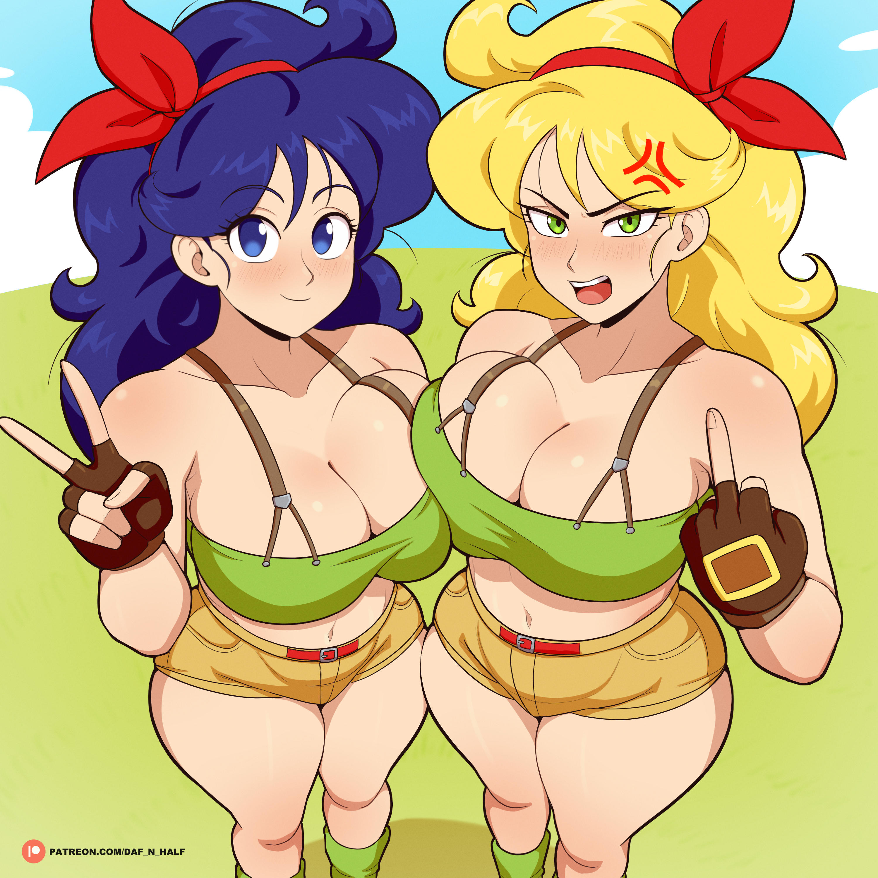 2girls, bad launch, breasts, daf n half, dragon ball, dragon ball (classic), dragon ball z, dragonball, dragonball z, dual persona, female, female focus, female only, good launch, large breasts, launch, light skin, light-skinned female, lunch (dragon ball), thick thighs, thighs, wide hips