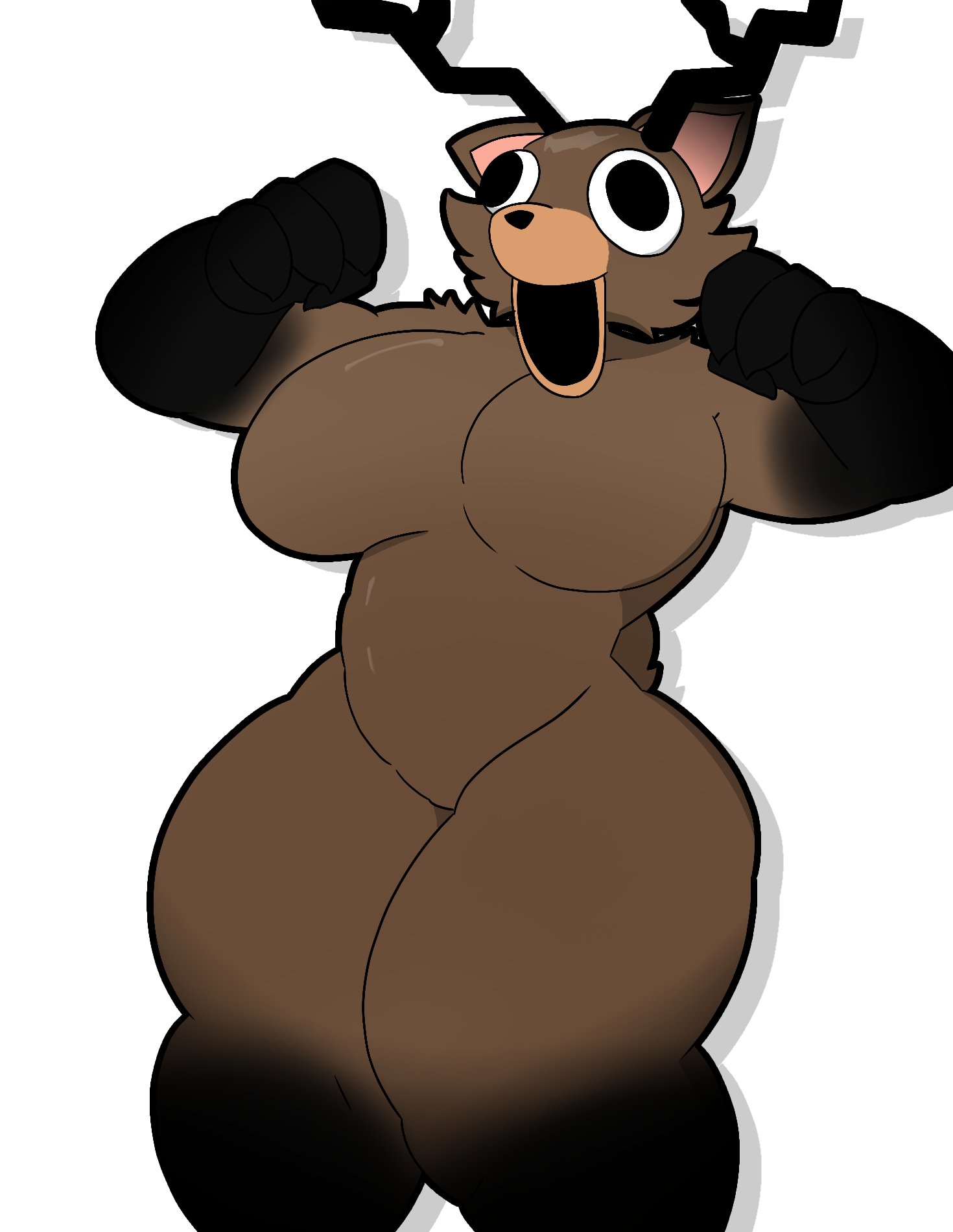 99 nights in the forest, antlers, big eyes, breasts, brown fur, decoykid, decoykidd, deer, deer (99 nights in the forest), female, sharkedbyte, simple background, smile